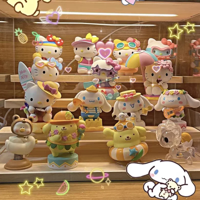 Sanrio กล่องตาบอด Hello Kitty Cinnamoroll ชุดเกาะขนาดเล็ก Kawaii ของเล่นโมเดลตุ๊กตาน่ารักของสะสมของขวัญกล่องลึกลับ