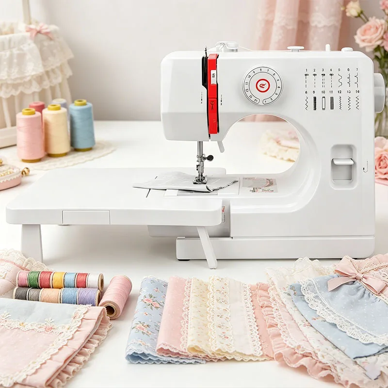 Mini electric sewing machine with extension table，14Types of sewing stitches，Portable sewing machine with foot pedal，Suitable fo
