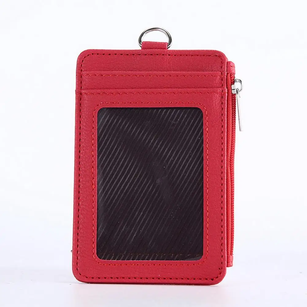 Multi-functional Id Holder Multi-functional Faux Leather Id Badge Holder with Lanyard Window 5 Card Slots Zipper Coins Wallet