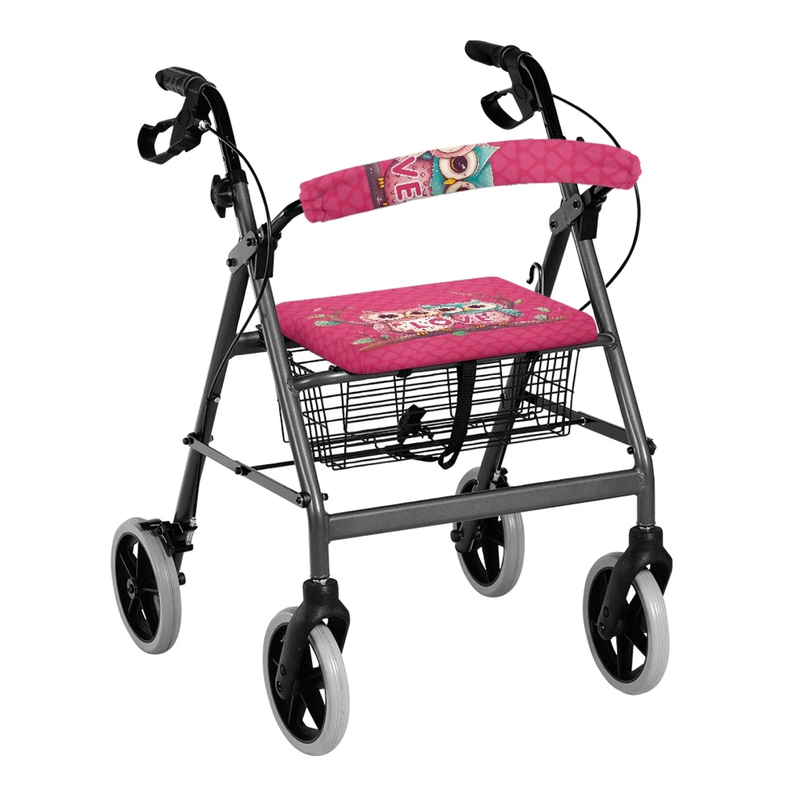 Coloranimal Pink Owl Love Print 2 Pcs Rollator Seat Covers for Elderly Seat Back Covers New Design