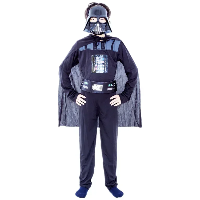Disfraz de cosplay de película clásica para niños, máscara con estampado de dibujos animados de Darth Vader, capa, armadura, traje de una pieza