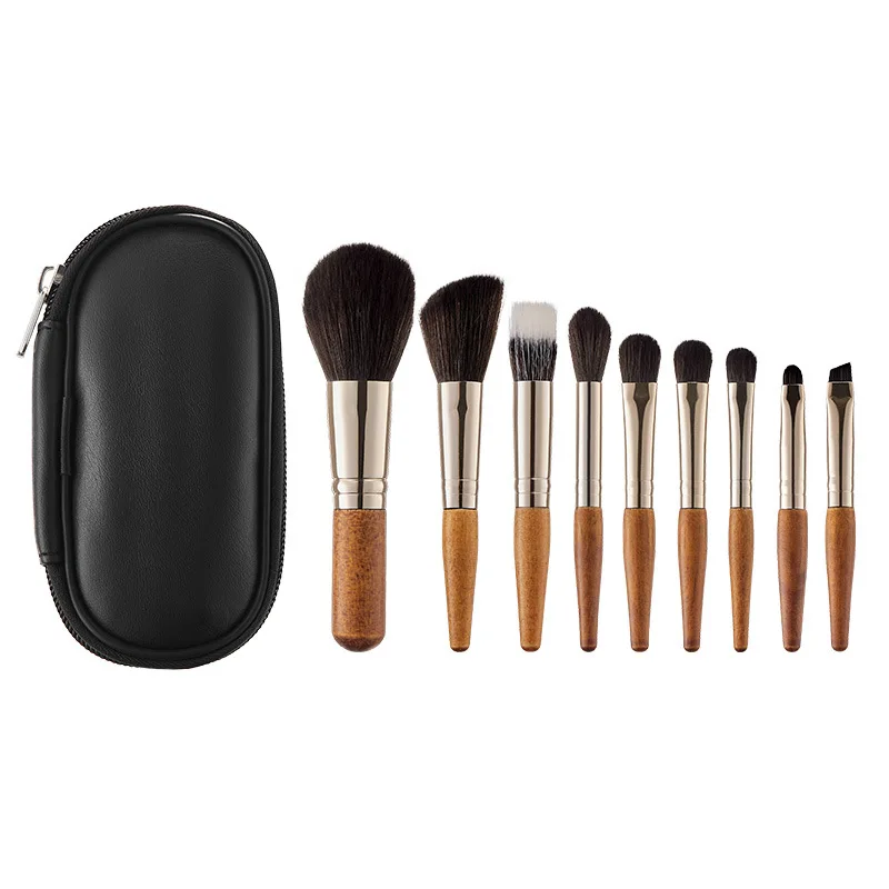 9pcs Mini Cosmetic Brush Short Handle Powder Brush Blusher Brush Eye Shadow Brush Animal Hair Facial MakeupTool