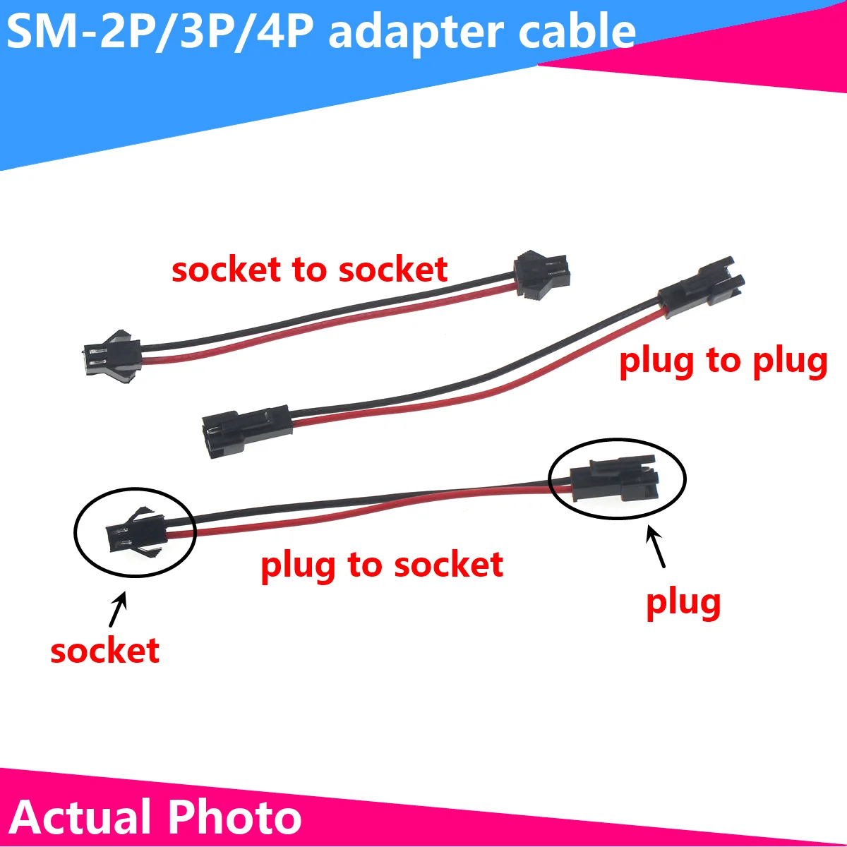 

SM-2/3/4P 2/3/4Pin plug socket male bus connector adapter line LED strip light driver connector quick adapter