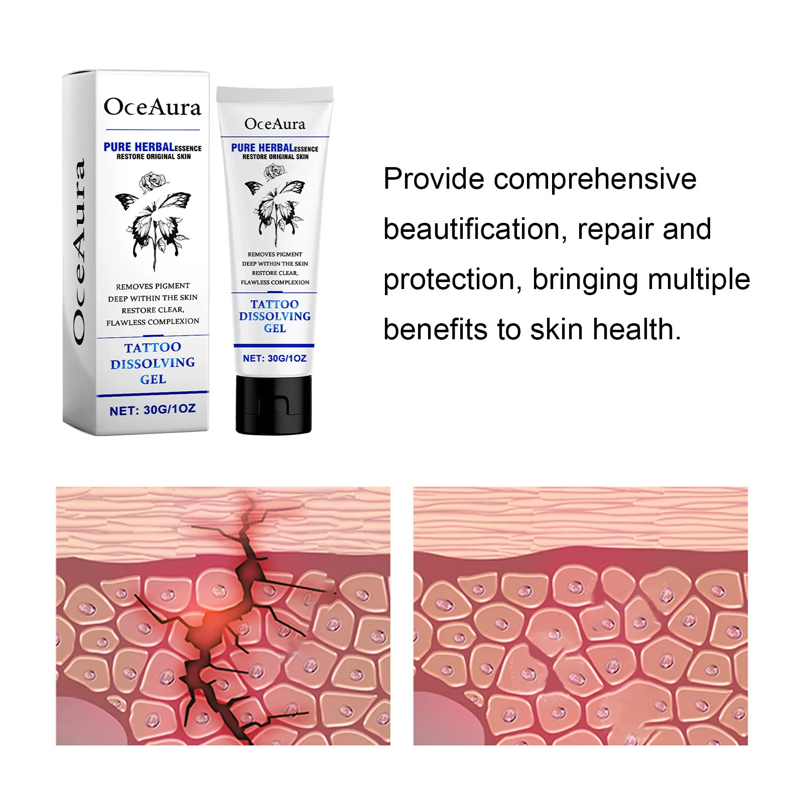 جل إذابة الوشم لإصلاح البشرة، ترطيب البشرة، غير مؤلم، تنظيف عميق، كريم إزالة الوشم الاحترافي، منتج مكياج