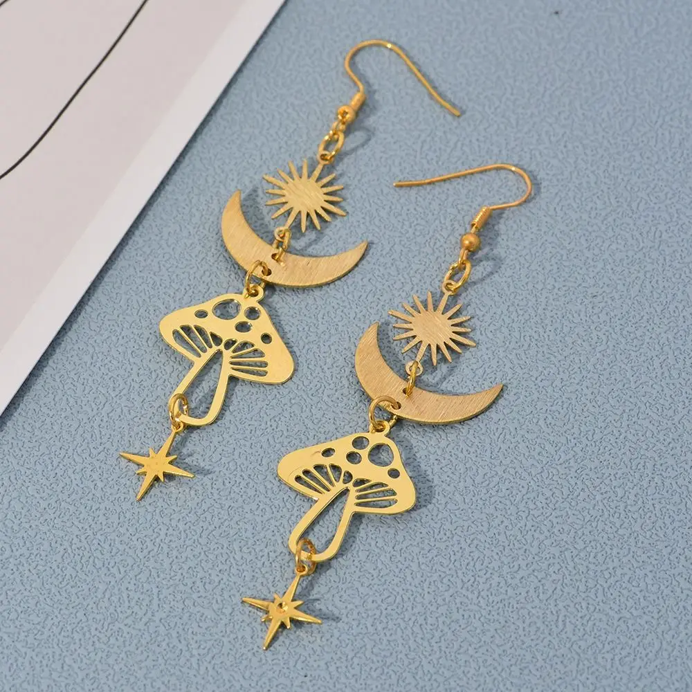 Glitter Sparkling Earrings Mushroom Sun Moon Star Exaggerate Dangle Earrings Gold Silver Alloy Tassel Earrings Studs Girls