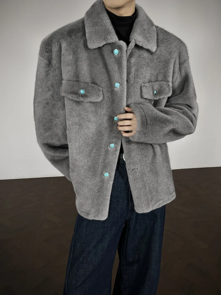 

een Turquoise Fur Cotton Jaet Men's Autumn Winter High-End Feelings Haome Inteated Skin Fur Collar Jaet