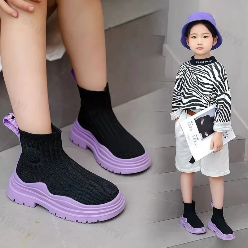 Children Casual Shoes Autumn Winter Slip-on Breathable Kids Socks Shoes Non-slip Snow Boots Boys Girls Sport Shoes Kids Sneakers