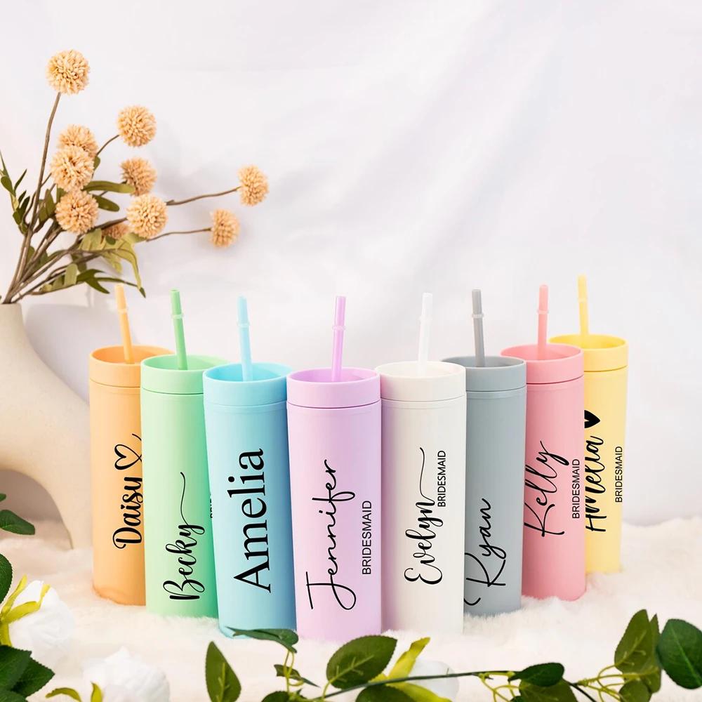 

Personalized Tumbler with Lid and Straw Custom Wedding Plastic Cups Bridesmaid Gift Bachelorette Party Bridal Shower Decor