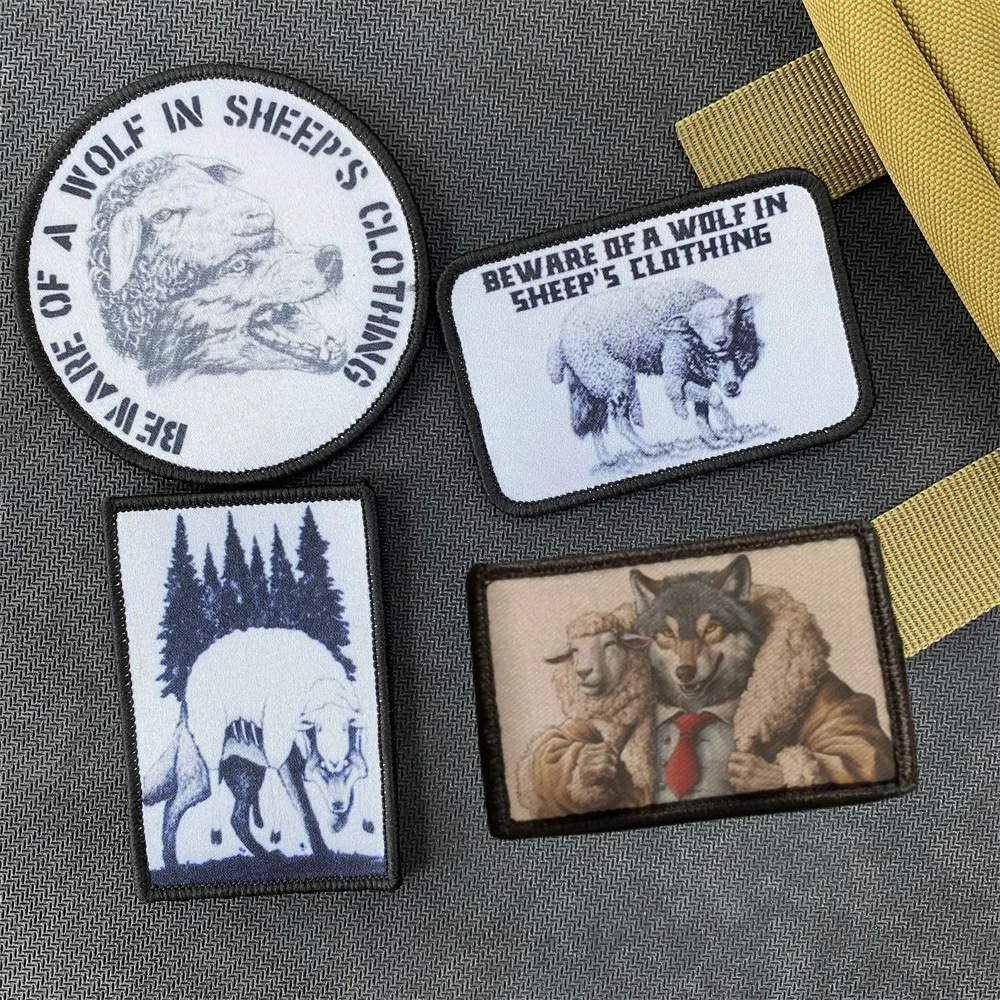 Tactical Patch Wolf in Sheep’s Clothing Hook and Loop Printing Morale Badge Military Backpack Helmet Sticker Armband Accessories