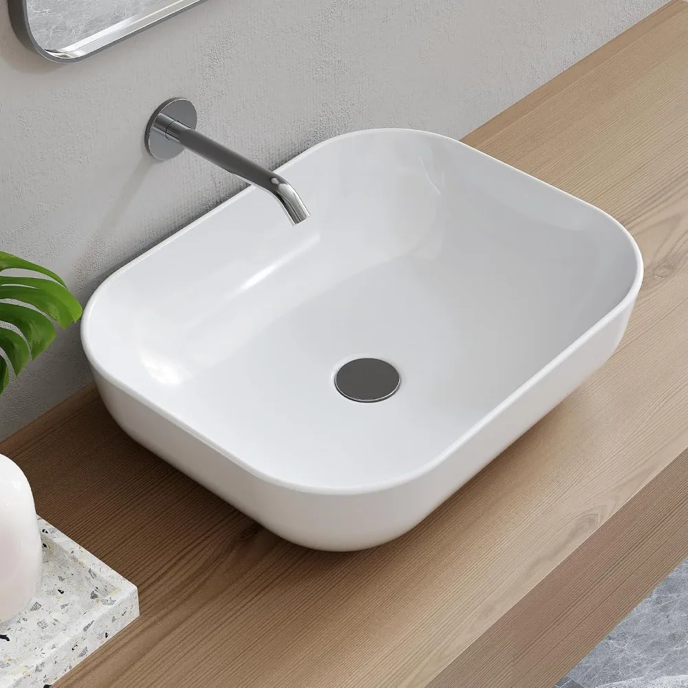

Vessel Sink, 20 x 16, Rectangular Modern Bathroom Sink, White Ceramic Countertop Sink for Bathrooms, Lavatories, Powder
