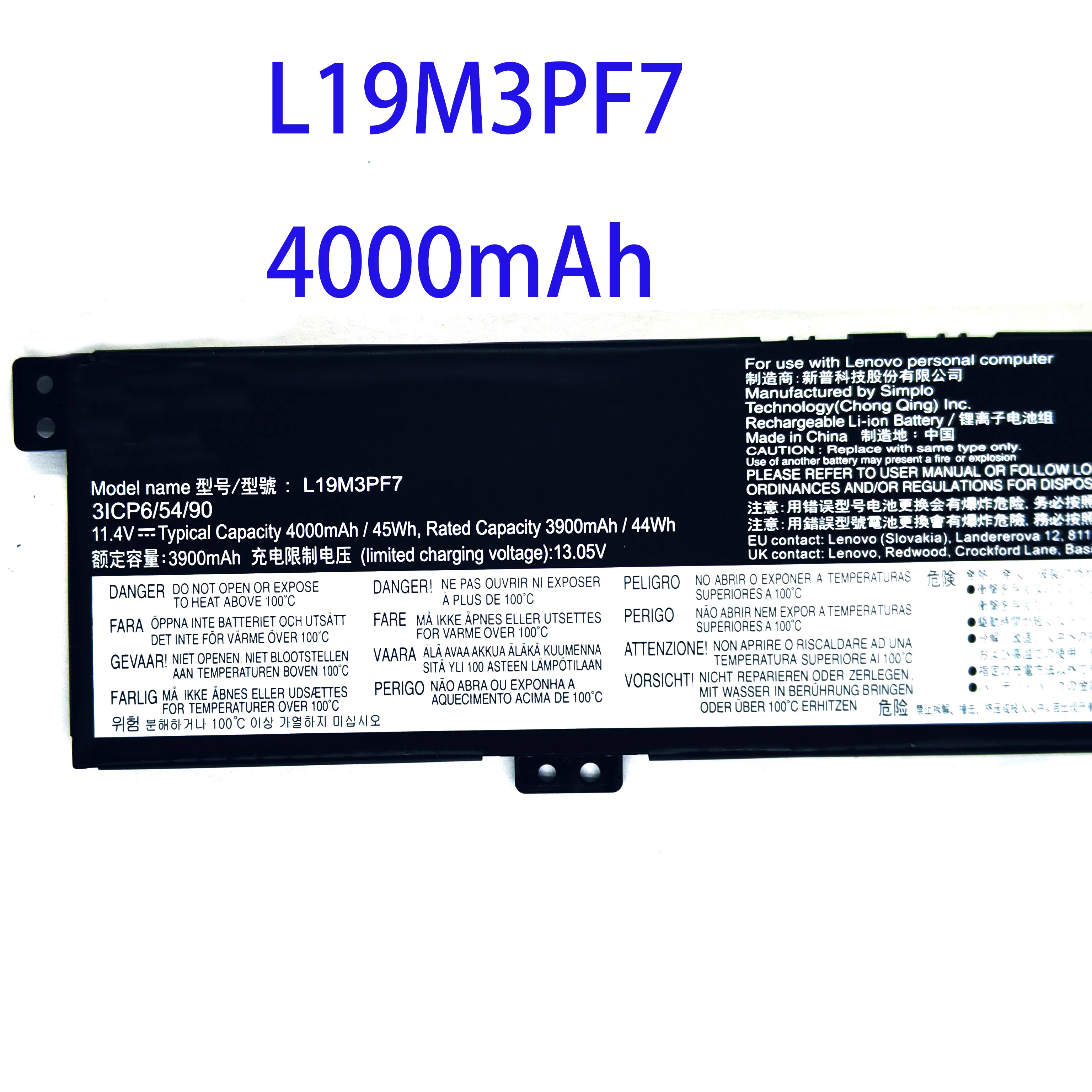 New Marvenho 45Wh  11.4V  4000mAh  L19M3PF7 L19L3PF3 L19M3PD9 Laptop Battery For Lenovo Thinkbook 15p Creator 5 15IMH05