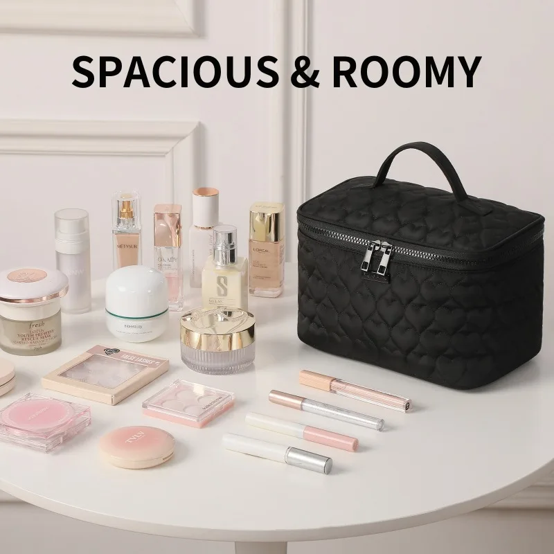 

Original Love Quilted Cosmetic Bag High Sense Large Capacity Portable Toilet Bag Spot Black Pink