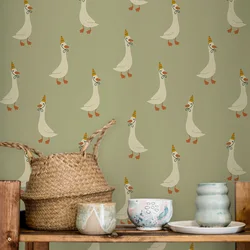 Funny Cute Cartoon Wallpaper,Wall Stickers Decoration Adhesive Or Tradition,Hand Drawn Geese Wallpaper Decoration For Kids Room