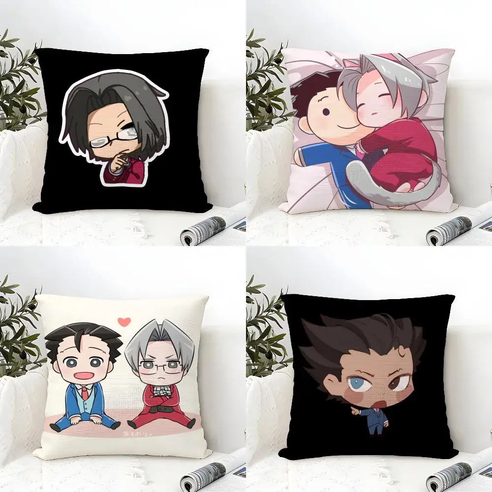 Housse de coussin Phoenix Wright Ace Attorney Trilogy, taie d'oreiller en lin écologique, impression double face, respirante, durable, avec fermeture éclair, décoration de la maison