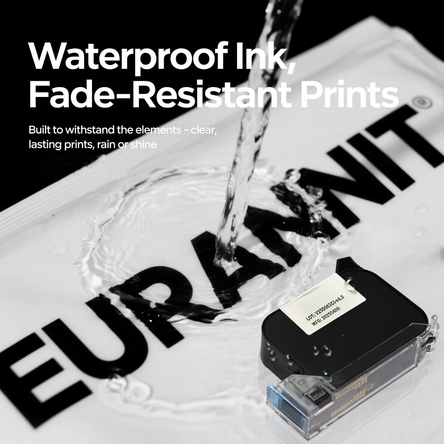 EURANNIT T1730+M High Adhesion HD Black Ink Cartridge 12.7mm Unencrypted Solvent Inks Waterproof Fast Drying Ink for TIJ Printer