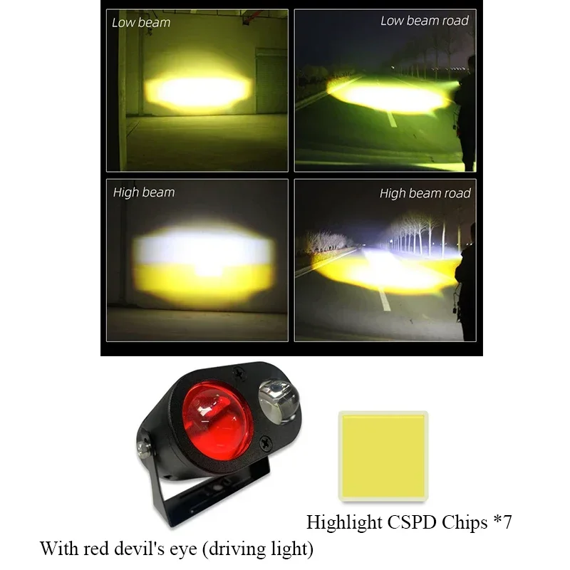 Automobile Spotlight LED Laser Lens for Cars, Trucks, Motorcycles and Off-Road Vehicles Long-Range Light Gun and Red Demon Eyes