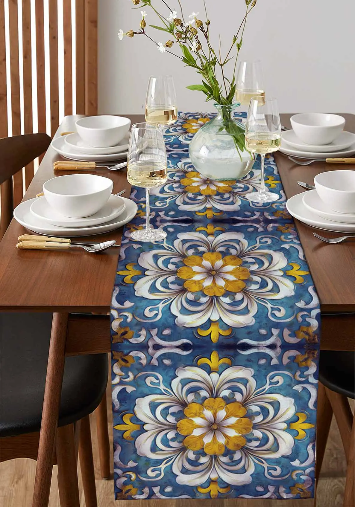 

Retro Abstract Flower Pattern Table Runners Coffee Tablecloth Wedding Decoration Modern Home Party Table Mats