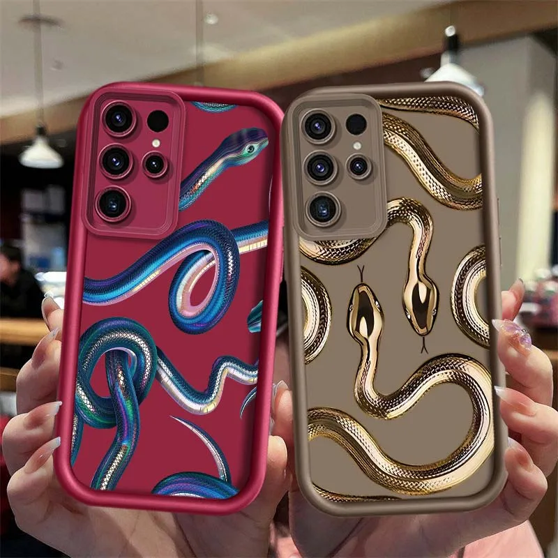 Cartoon Golden Snake Pattern For Samsung Galaxy S26 S25 S24 S23 S22 S21 S20 Ultra Plus FE 5G Eye Ladder Phone Case Gift