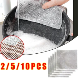 2/5/10PCS Cleaning Cloths Rust Removal Steel Wire Cleaning Rag Reusable Non Stick Oil Rags for Dishes Pans Kitchen Clean Towels