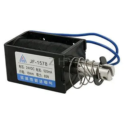 1PC JF-1578 44*51*78 DC 12V DC 24V 520mA Suction 65N Stroke 10mm Push Pull Type Open Frame Solenoid Electromagnet