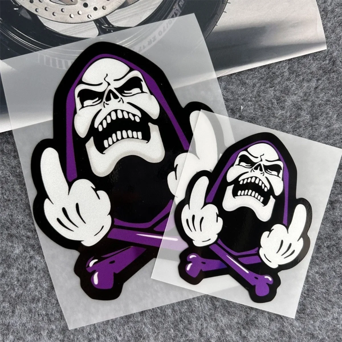 Cartoon Skeleton Gesture Reflective Stickers Motorcycle Electric Car Helmet Scooter Car Body Window Windshield Fuel Tank Decals image 2