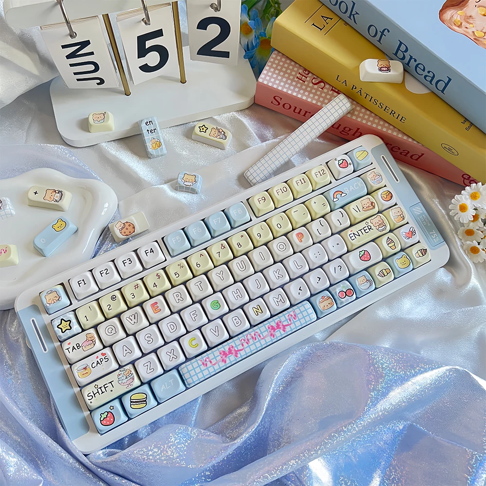 Butter Bear Keycaps Pbt Personality Creative Moa Cute Diy Cartoon Keycaps 130Keys For Aula F75 F99