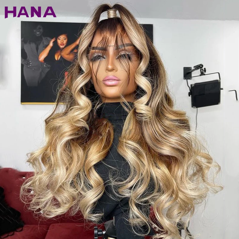 

Ponytail Wig Ombre Brown Blonde Colored HD 13x6 Lace Frontal Wig Pre-Plucked Honey Blonde Body Wave Human Hair Wig For Women