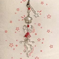 Red lily of the valley mobile phone charm Y2k jellyfish coquettish keychain