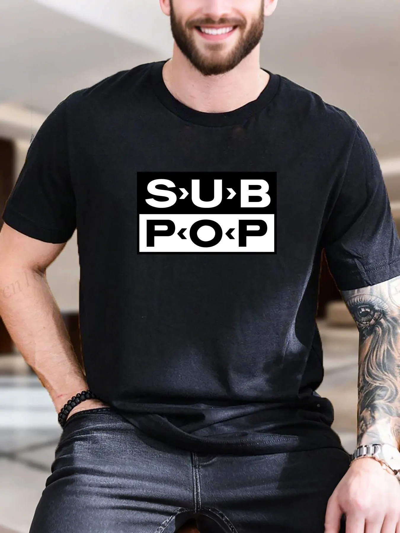 

New Arrival Fashion Men's Graphic Print T-Shirt Black White Sub 100% Cotton Soft Comfortable Casual Streetwear Style Tre