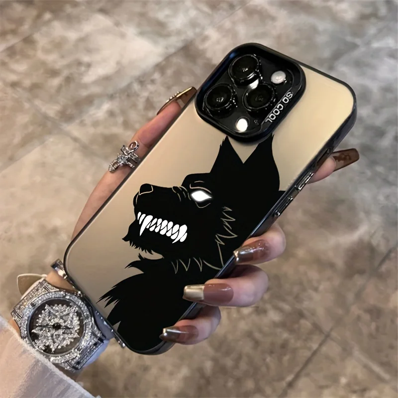 

Black wolf head phone case for iPhone 16 15 14 13 12 11 Pro/ Max/Plus anti-fingerprint shock-proof rear cover