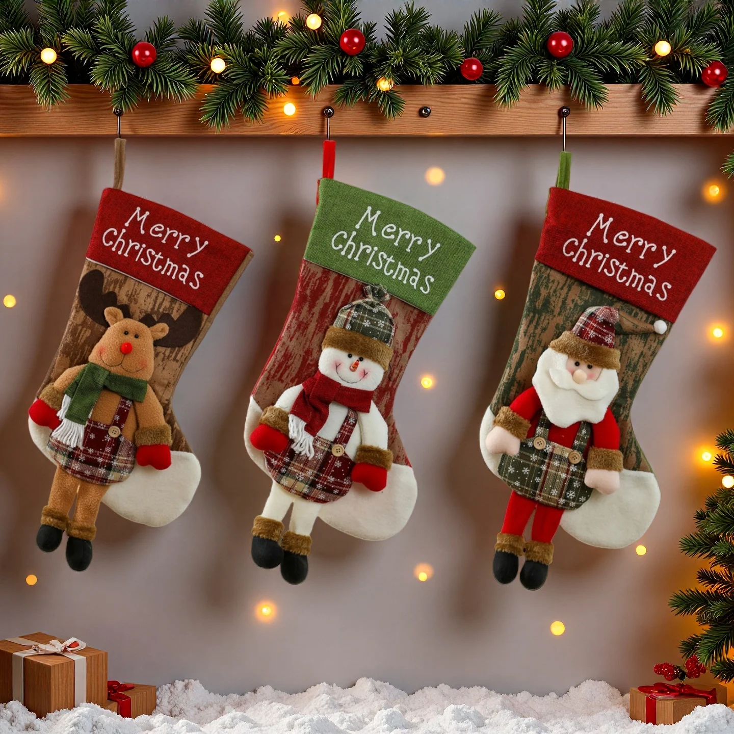 18,5 Zoll großer 3D-Weihnachtsstrumpf, klassischer Weihnachtsmann, Schneemann, Rentier, Weihnachten, Familie, Weihnachtsgeschenk, Tasche, Party-Dekoration