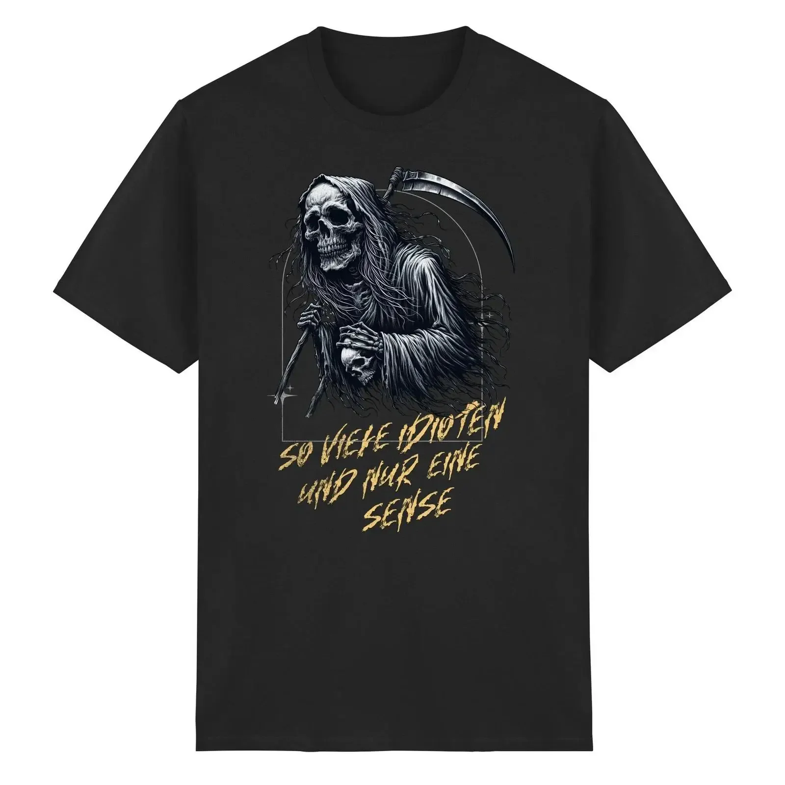 Funny T shirt slogan So many idiots and only one scythe Grim Reaper Halloween vintage Washed Stretched fashion Slightly