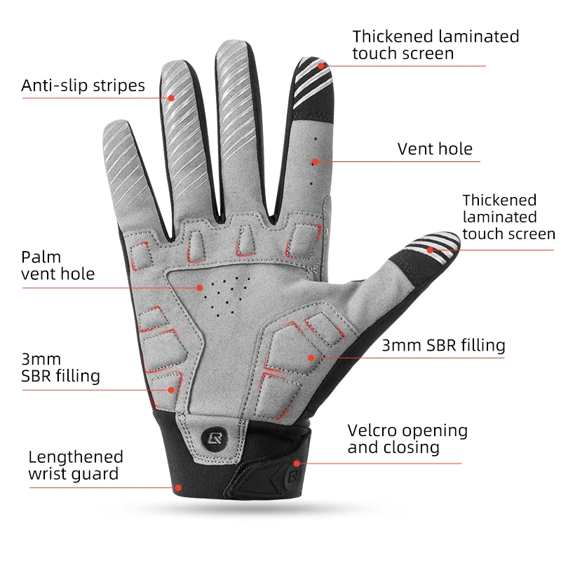 ROCKBROS Bike Glove Winter Warm Windproof Gloves Fleece Long Finger Touch screen Gloves Outdoor Sports Running Riding Mittens