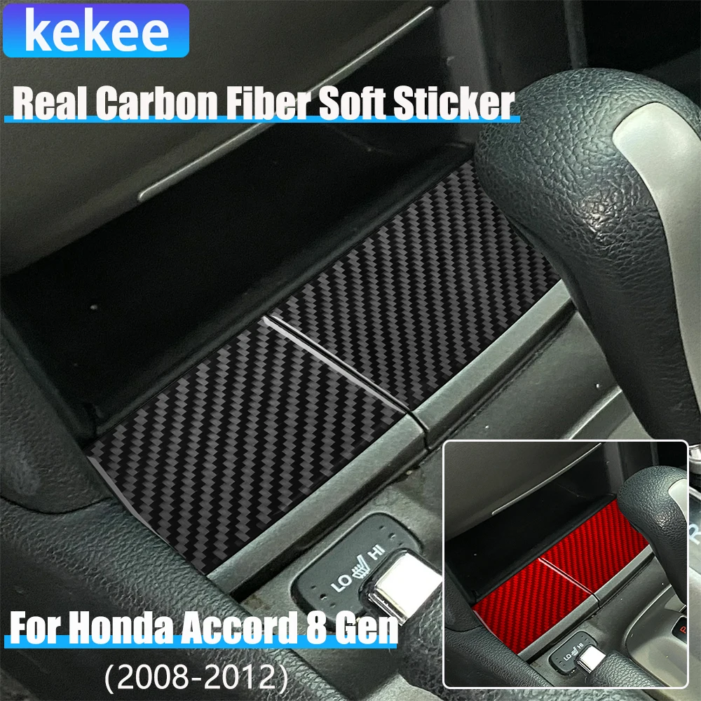 

Real Carbon Fiber Car Accessories Center Storage Cover Modified Soft Sticker For Honda Accord 8th Gen 2008 2009 2010 2011 2012