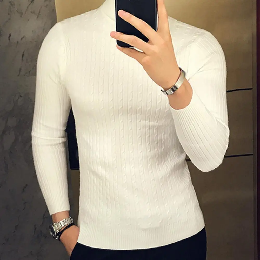 Mens Turtleneck Sweaters Winter Warm Knit Pullover Korean Cotton Casual Slim Sweater Male Clothing Bottoming Shirt