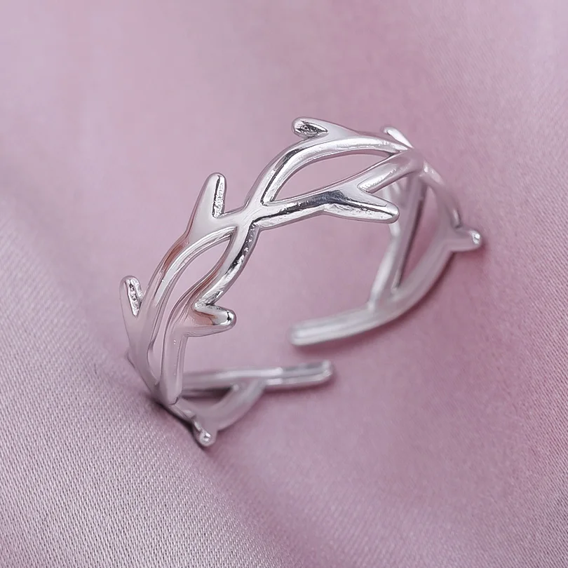 Adjustable Stainless Steel Beads Ball Leaf Ring Set