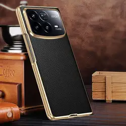 Genuine Leather Case For Xiaomi Mix Fold 3 4 Case Luxury Plating Coque For Mix Fold3 Fold4 Cover Cow Leather Protector