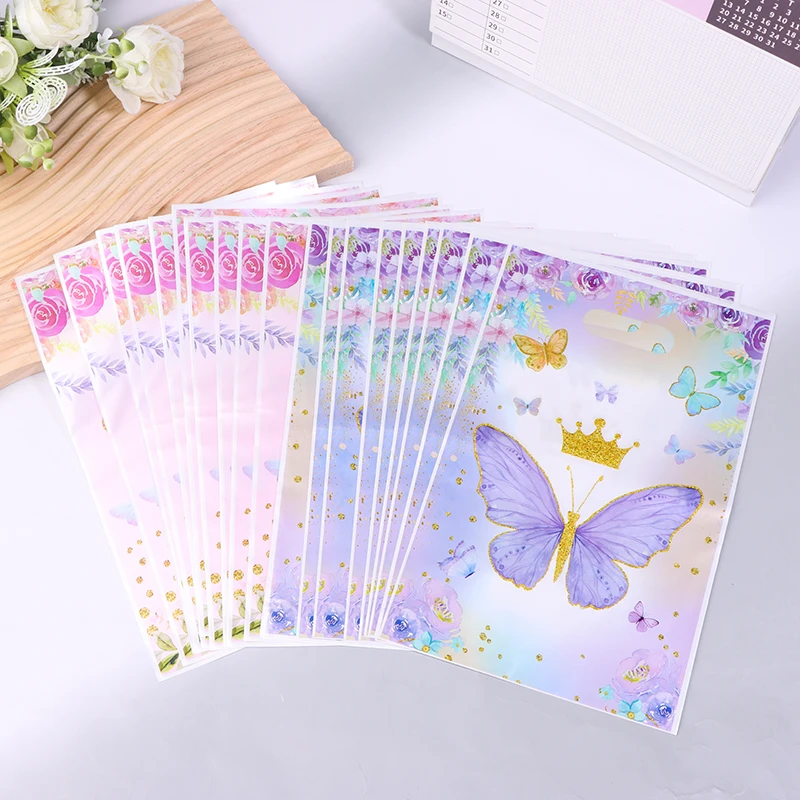 10Pcs Pink Purple Handbag Candy Bags Butterfly Birthday Party Decoration Kids Gift Bag Girl Baby Shower Party Supplies