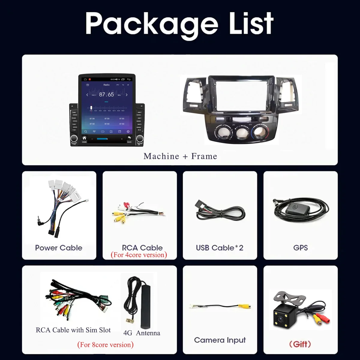 8G+128G Android 14 For Toyota Fortuner Hilux 2005-2014 Car Radio Audio Multimedia Stereo PC Tablet GPS Monitor DVD Carplay Auto
