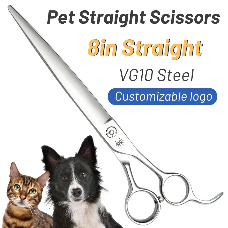 Yijiang 8inch Professional Dog Grooming Scissors Straight Cutting Shears Pet Supplies JP VG10 Steel Dog Beauty Dog Accesories