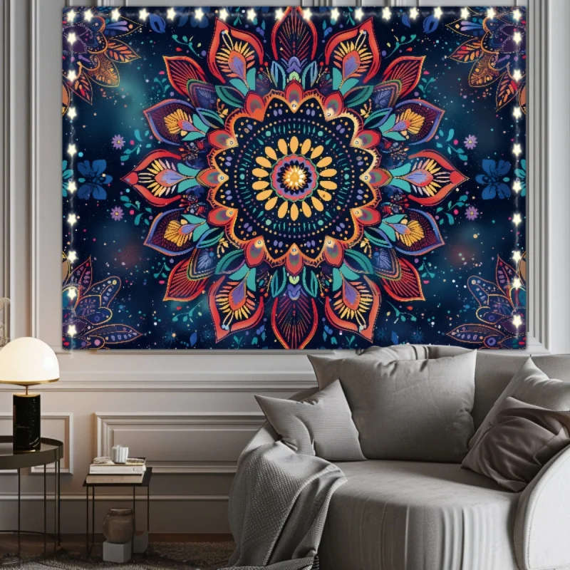VIKAMA Colorful Mandala Tapestry, Bohemian Psychedelic Floral Wall Hanging, Bedroom and Living Room Decorative Item