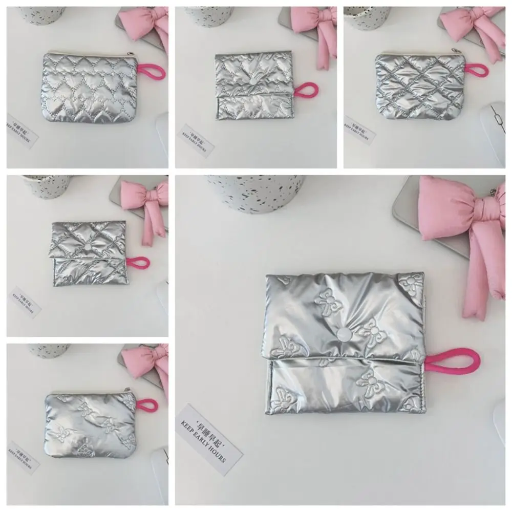 Love Rhombus Shape Silver Coin Purse Ox Cloth Cosmetic Bag Stuffed Cotton Storage Bag Small Item Bag Storage Cloth Bag