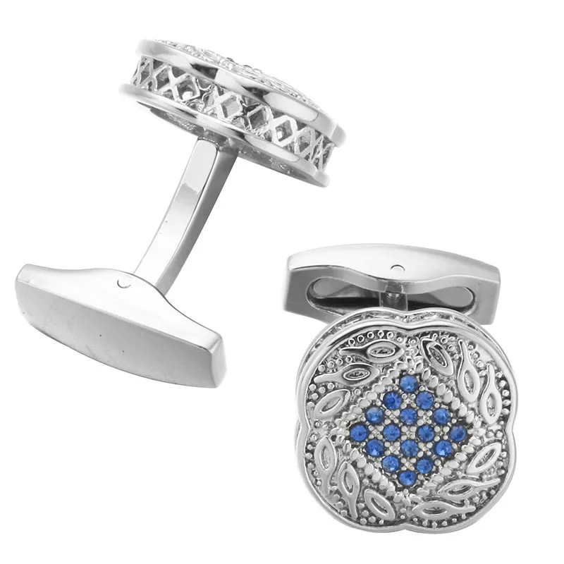 High Quality Men\'s Shirt Cufflinks New Fashion Silvery Gold Color Crystal Metal Cufflinks for Men