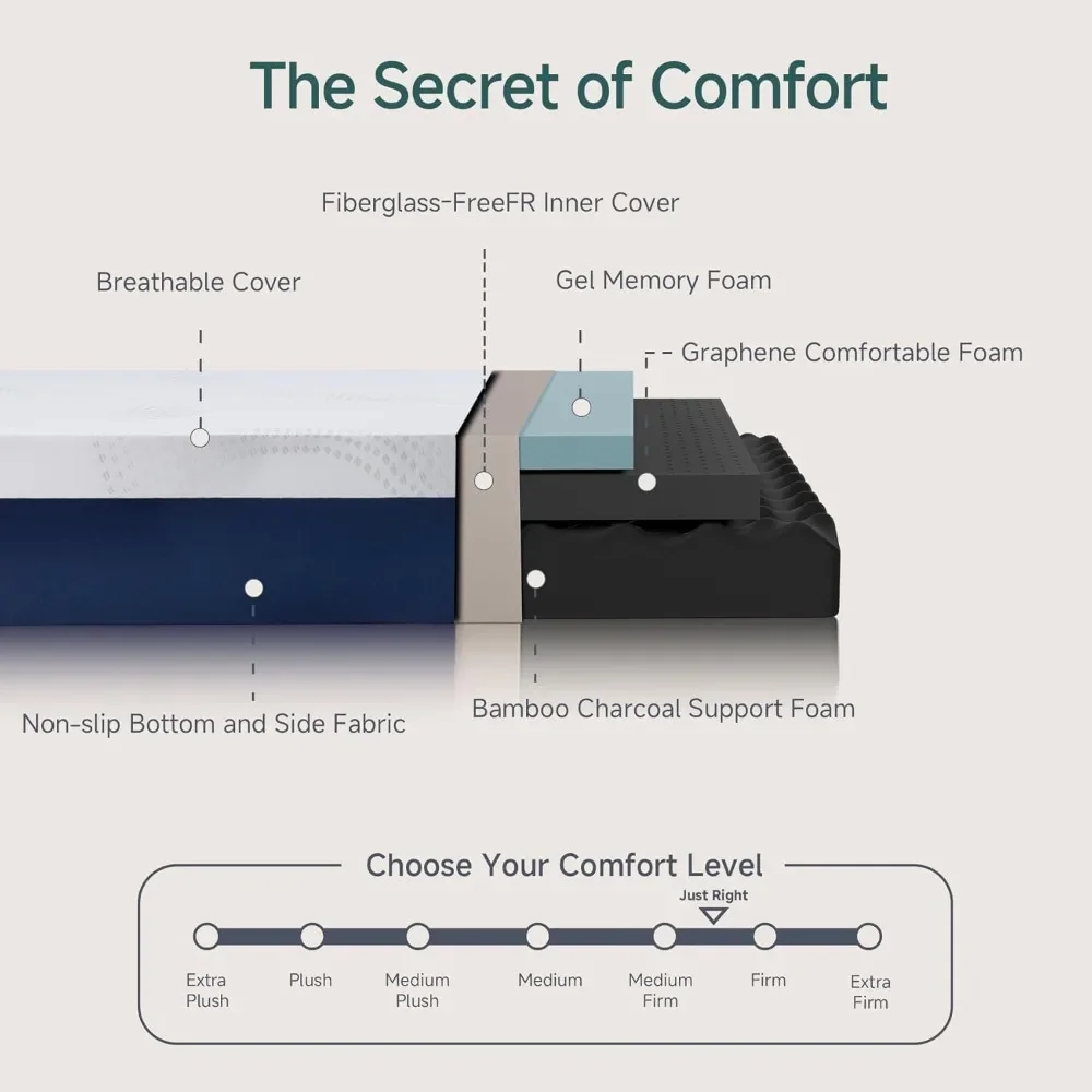 King Mattress, 10-Inch Graphene Cooling Gel Memory Foam, Medium-Firm, CertiPUR-US Certified