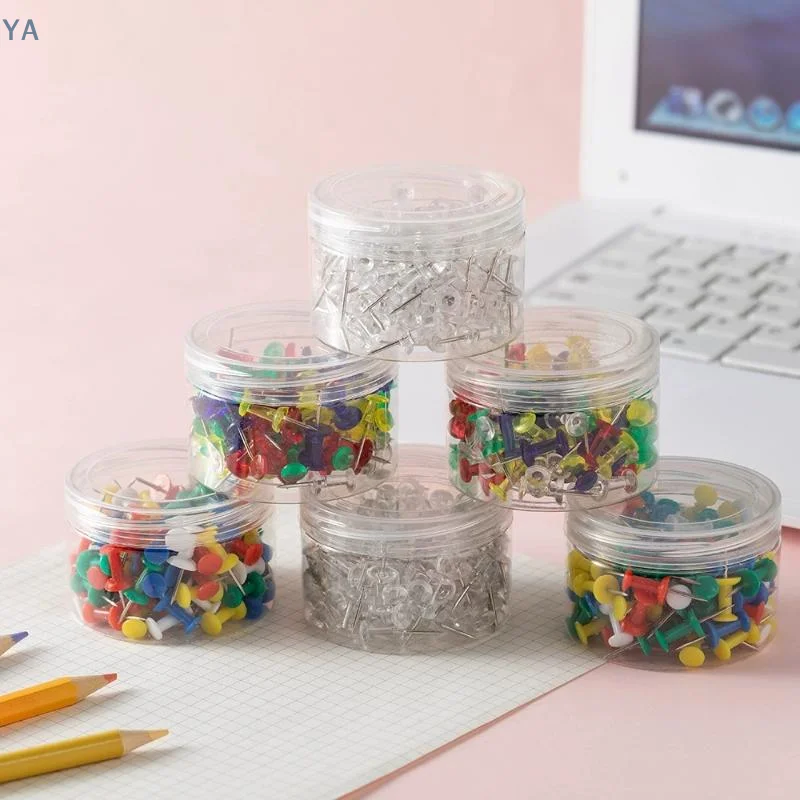 [L]100pcs/box Assorted Making Thumb Tacks Multicolor Plastic Tacks Push Pins Cork Board Office School Stationery Supplies