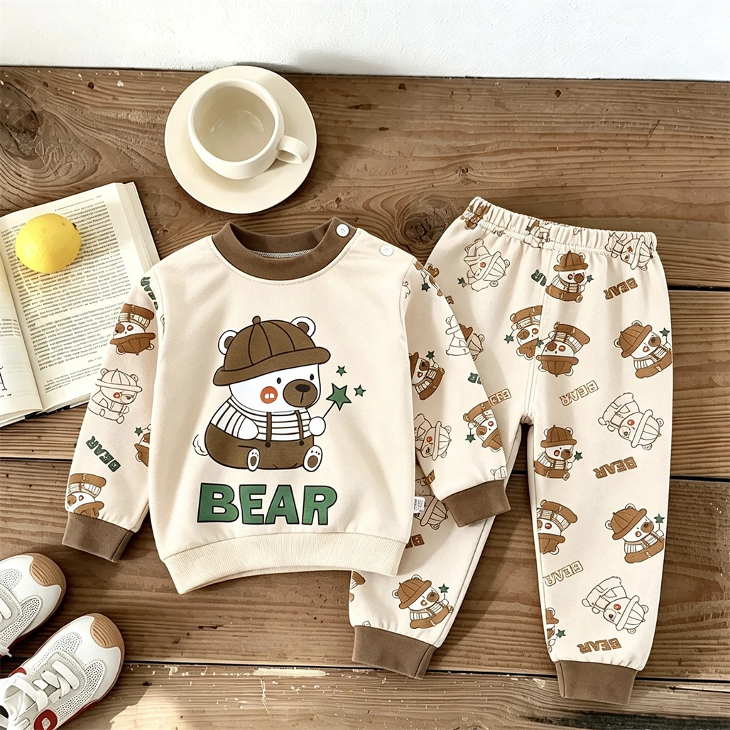 Frühling Herbst Unterwäsche 2-teiliger Pyjama für Babys Jungen Mädchen Lässiger Pyjama für Kleinkinder Neues Cartoon-Tier-Print Heimkleidung – Detail 3