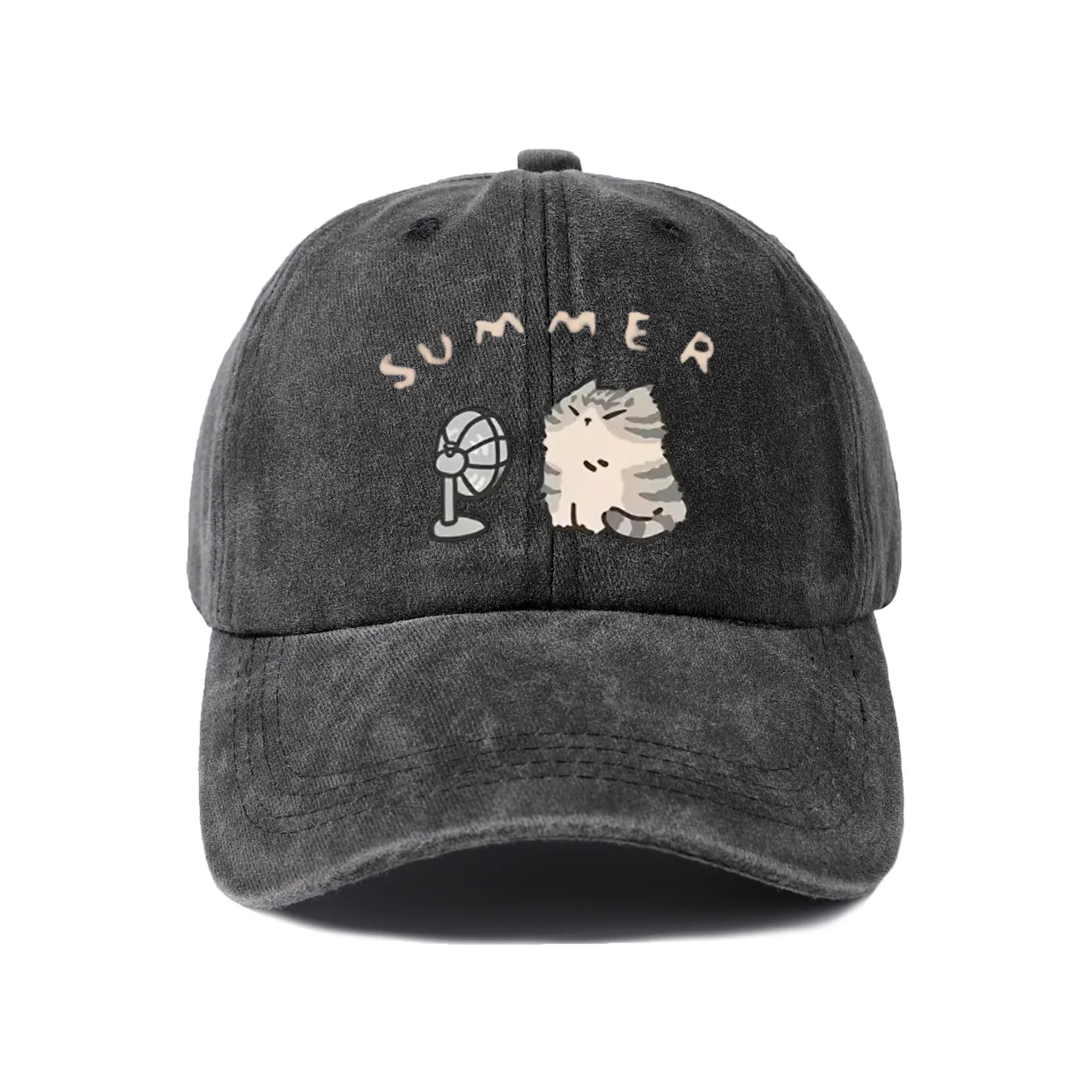 Whimsical Creature Illustration Baseball Cap, Vintage Washed Adjustable Unisex Dad Hat, Streetwear Gift