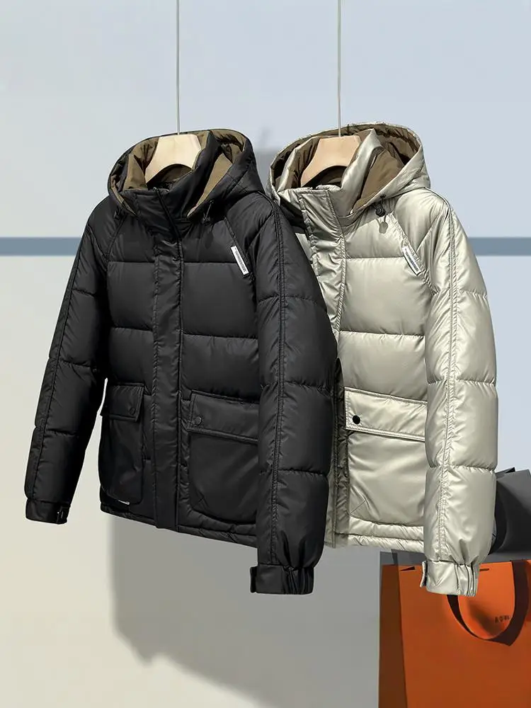 

Men's Winter Thiened Warm Cotton Jaet Sliding Material down Cotton Detachable Cap Workwear ort Trendy Outerwear