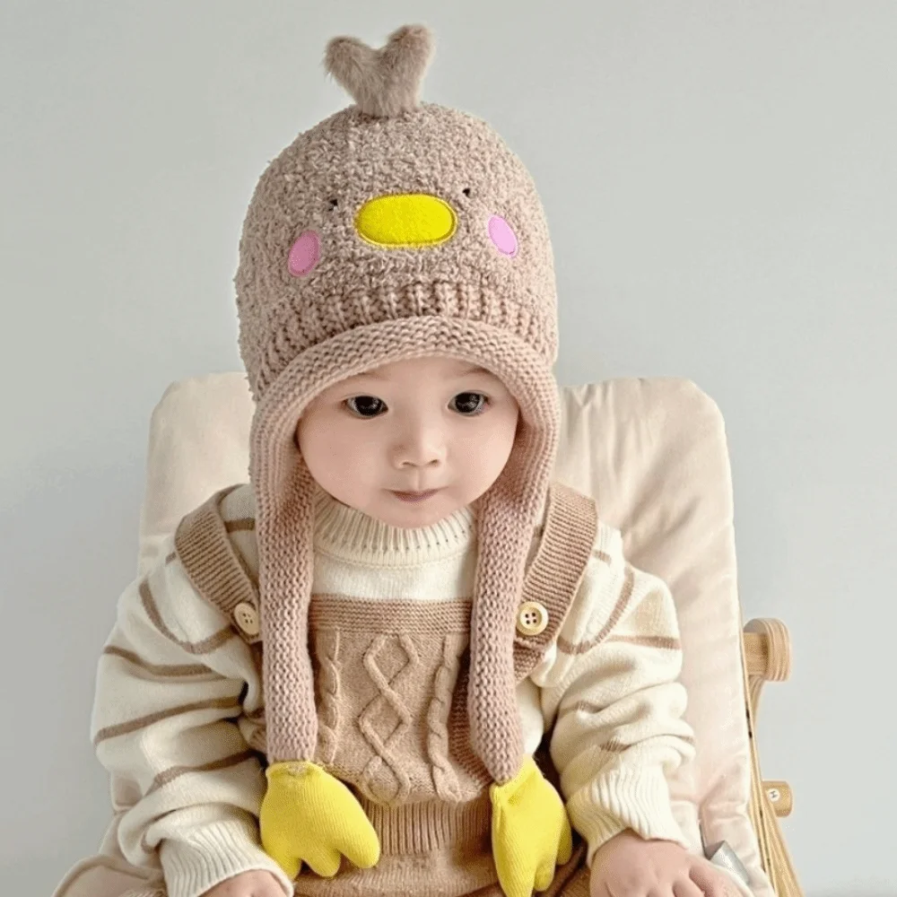 

Soft Cartoon Baby Plush Hat Pig Keep Warm Knitted Hat Bear Korean Style Ear Protection Hat Outdoor