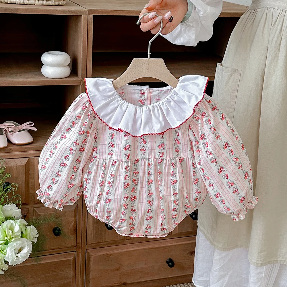 Baby Girls Rompers Summer Infant Girls Fashion Floral Long Sleeve Ruffles Jumpsuit Newborn Baby Bodysuits Fall Baby Girl Clothes